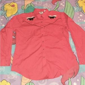 70s Ely Country Charmers Red Horse Cowboy Button Shirt Vintage